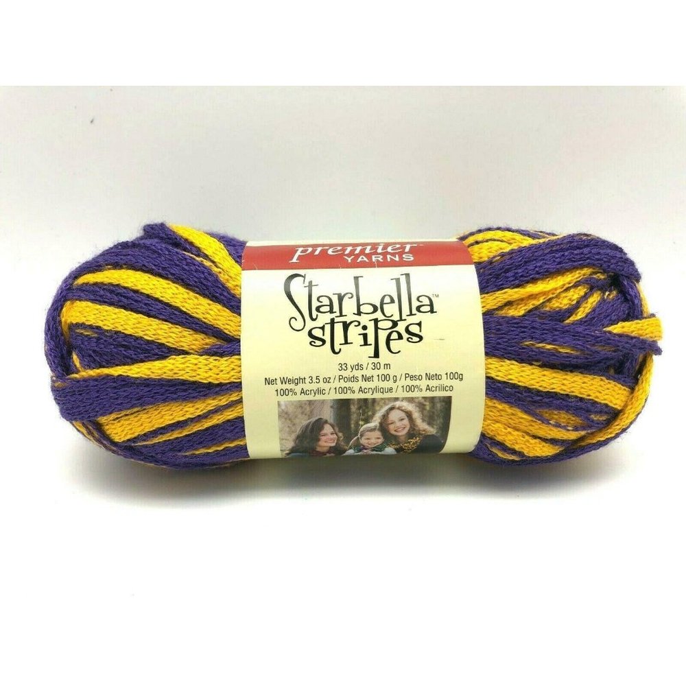 Premier Yarns Starbella Stripes Medal #17-11 Purple Yellow Bulky 1 Skein Ruffle